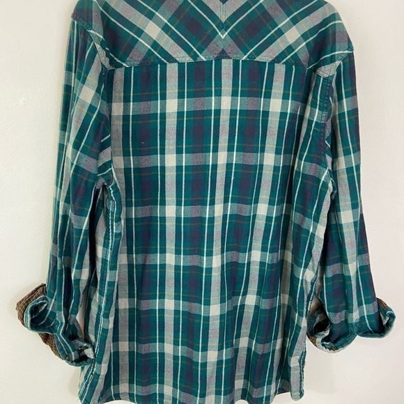 Toad&Co Dually Plaid Flannel Shirt Organic Cotton Size XL Double Layer Green - Picture 2 of 13